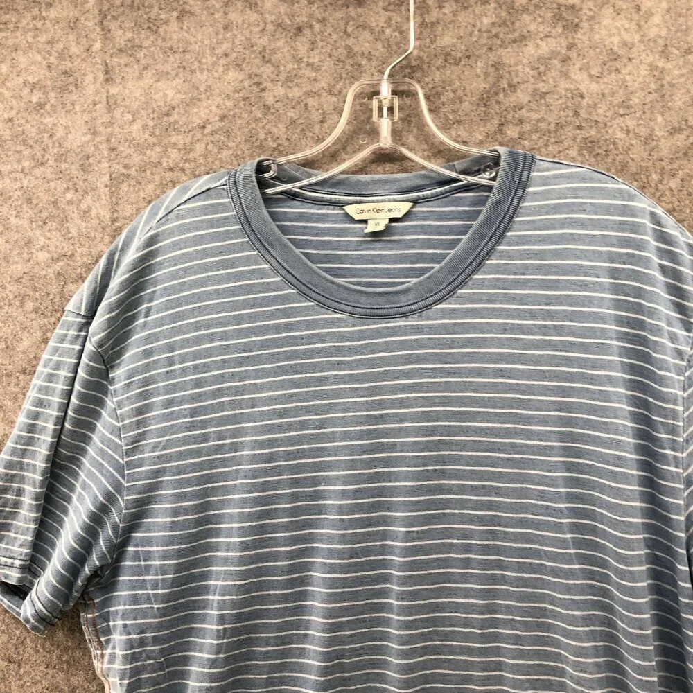 Calvin Klein T Shirt Mens XL Short Sleeve Sunwash Crewneck Blue White‎ Striped